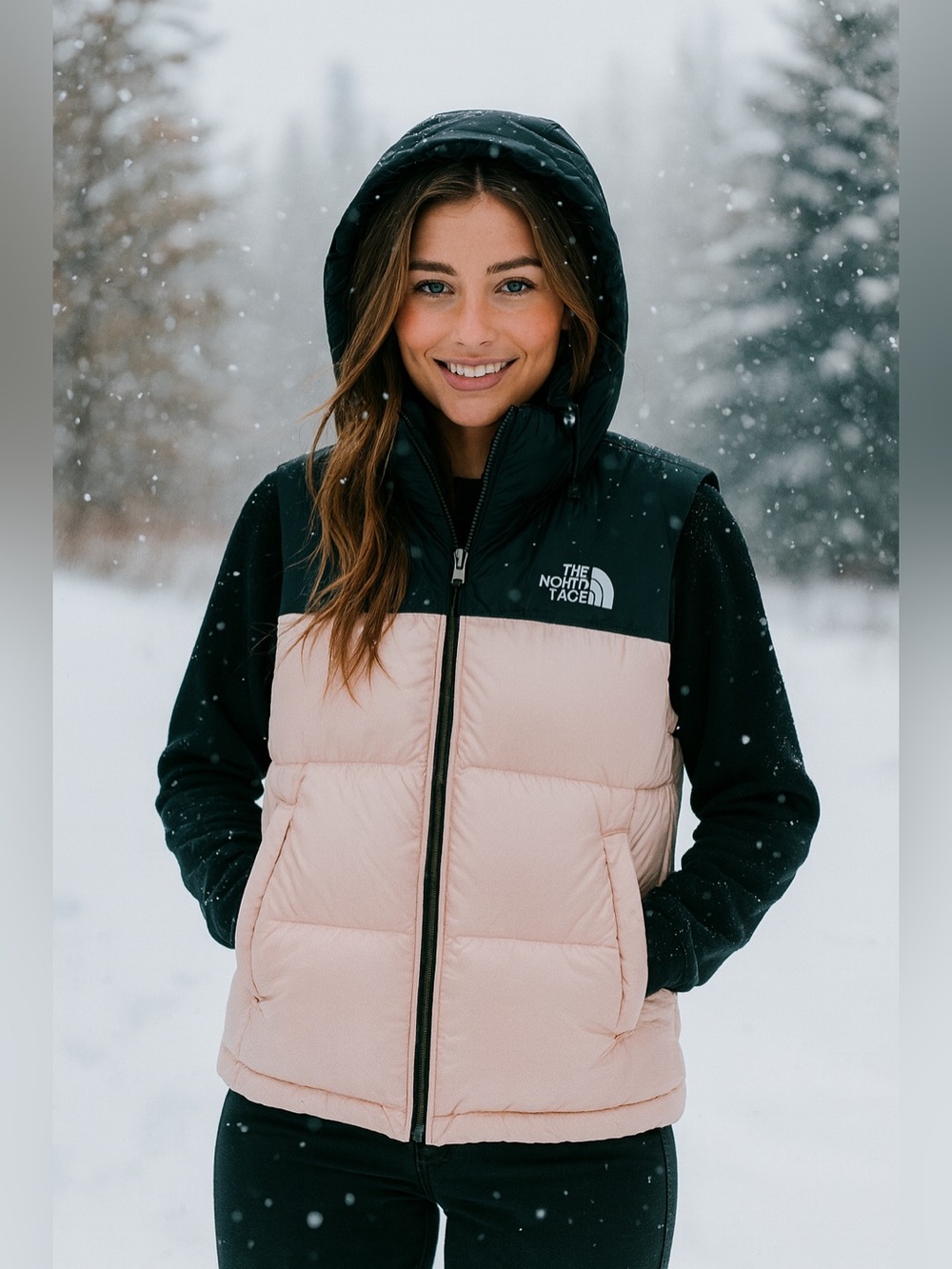 The North Face Black & Light Pink Puffer Vest